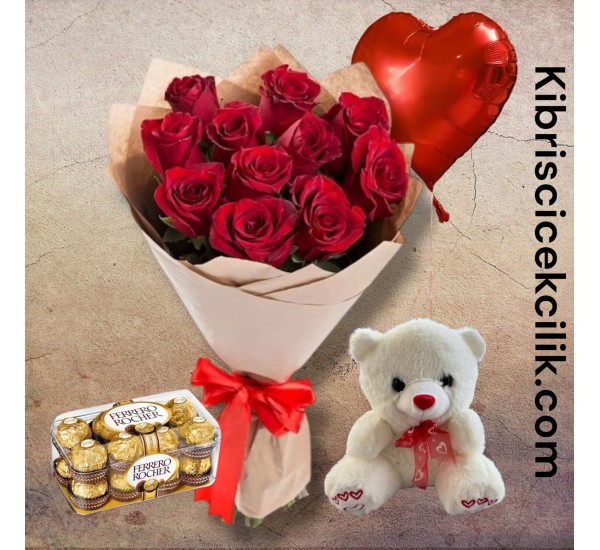 11 Kırmızı Gül Buketi 16'lı Ferrero Çikolata Ayıcık Kalp Helyum Balon 11 Kırmızı Gül Buketi 16'lı Ferrero Çikolata Ayıcık Kalp Helyum Balon