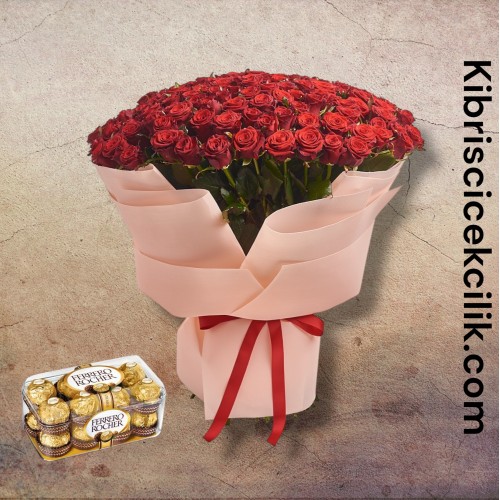 151 Kırmızı Gül Buketi 16'lı Ferrero Çikolata