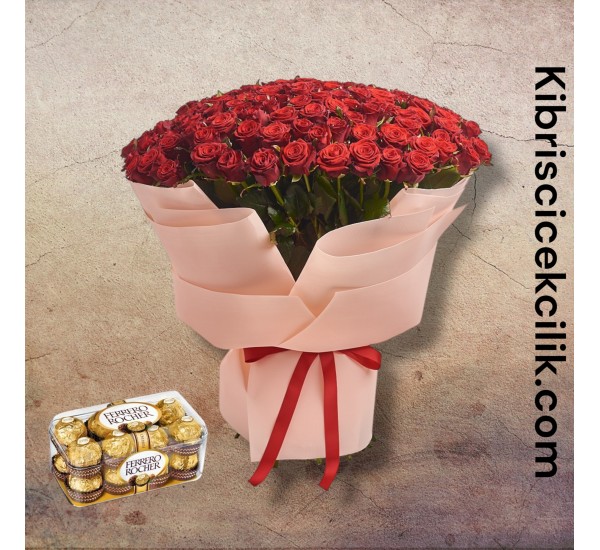 151 Kırmızı Gül Buketi 16'lı Ferrero Çikolata