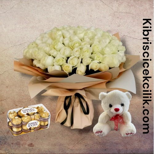 201 Beyaz Gül Buketi Ayıcık 16'lı Ferrero Çikolata 201 Beyaz Gül Buketi Ayıcık 16'lı Ferrero Çikolata