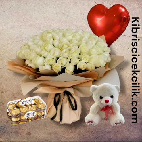 201 Beyaz Gül Buketi Ayıcık 16'lı Ferrero Çikolata Kalp Helyum Balon 201 Beyaz Gül Buketi Ayıcık 16'lı Ferrero Çikolata Kalp Helyum Balon