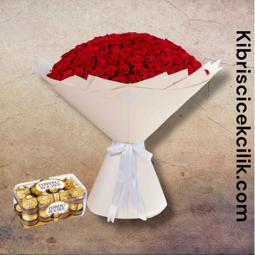 201 Kırmızı Gül Buketi 16'lı Ferrero Çikolata 201 Kırmızı Gül Buketi 16'lı Ferrero Çikolata