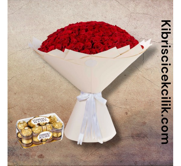 201 Kırmızı Gül Buketi 16'lı Ferrero Çikolata
