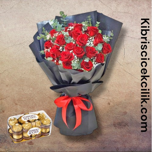 27 Kırmızı Gül Buketi 16'lı Ferrero Çikolata