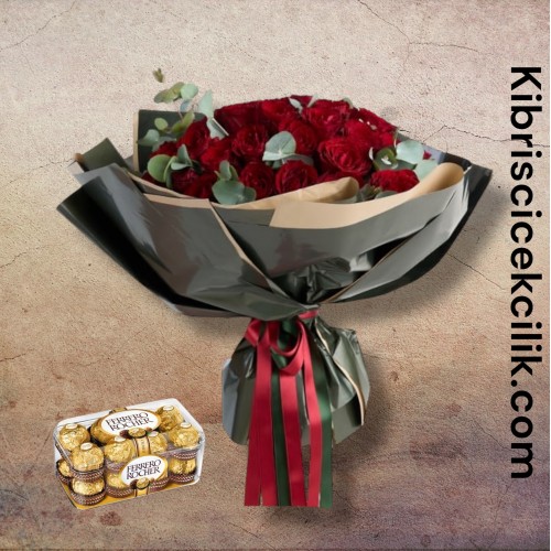 33 Kırmızı Gül Buketi 16'lı Ferrero Çikolata 33 Kırmızı Gül Buketi 16'lı Ferrero Çikolata