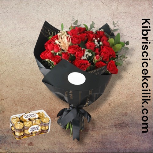 42 Kırmızı Gül Buketi 16'lı Ferrero Çikolata