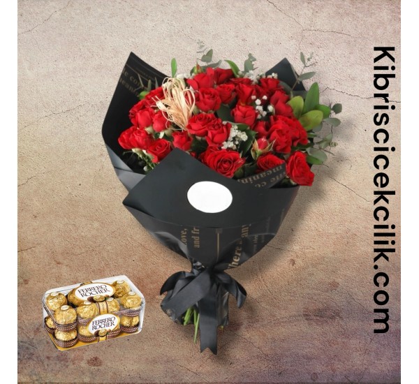 42 Kırmızı Gül Buketi 16'lı Ferrero Çikolata