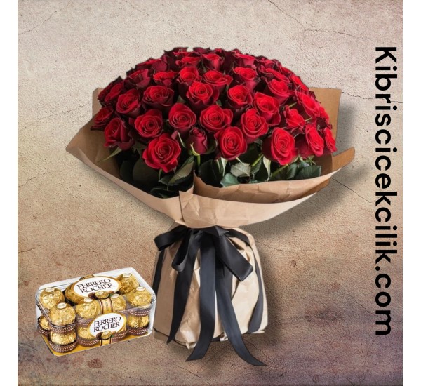 81 Kırmızı Gül Buketi 16'lı Ferrero Çikolata