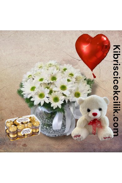 Akvaryumda Papatya Ayıcık 16'lı Ferrero Çikolata Kalp Helyum Balon Akvaryumda Papatya Ayıcık 16'lı Ferrero Çikolata Kalp Helyum Balon