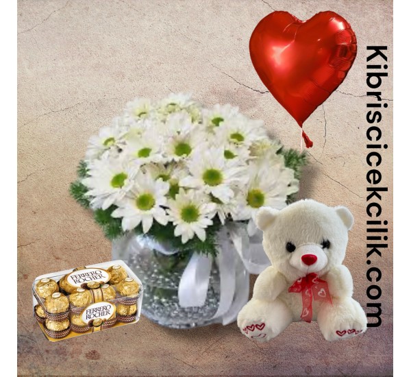 Akvaryumda Papatya Ayıcık 16'lı Ferrero Çikolata Kalp Helyum Balon Akvaryumda Papatya Ayıcık 16'lı Ferrero Çikolata Kalp Helyum Balon