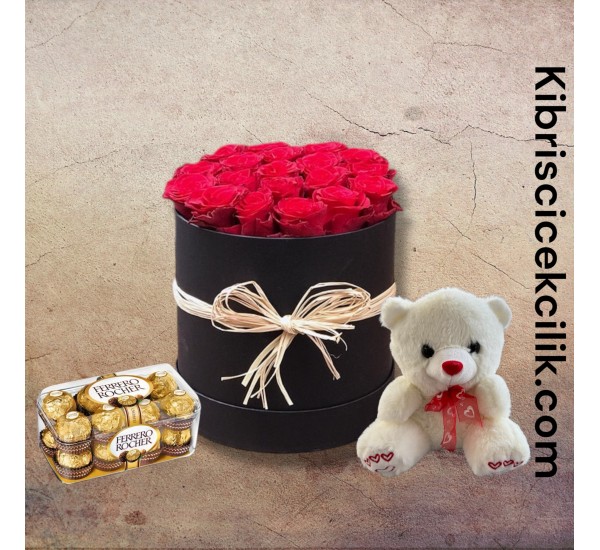 Kutuda 19 Kırmızı Gül Ayıcık 16'lı Ferrero Çikolata Kutuda 19 Kırmızı Gül Ayıcık 16'lı Ferrero Çikolata