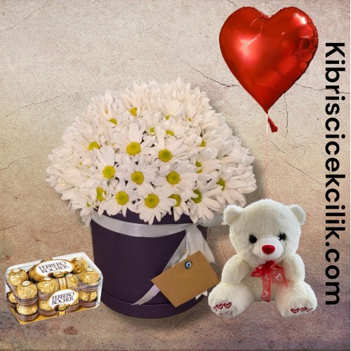 Kutuda Papatya Ayıcık 16'lı Ferrero Çikolata Kalp Helyum Balon