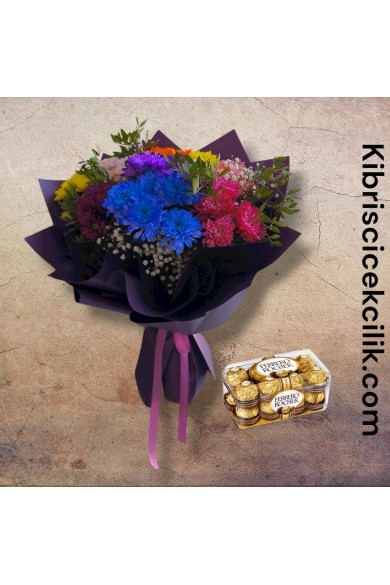 Kasımpatı Buketi ve 16lı Ferrero Çikolata Kasımpatı Buketi ve 16lı Ferrero Çikolata