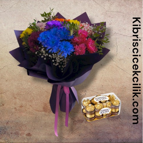 Kasımpatı Buketi ve 16lı Ferrero Çikolata Kasımpatı Buketi ve 16lı Ferrero Çikolata