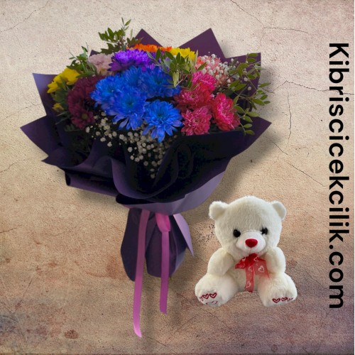 Kasımpatı Buketi ve Ayıcık Kasımpatı Buketi ve Ayıcık